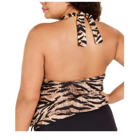 Michael Kors Tiger Brown Animal Print Blouson Halter Swimsuit Tankini Top 18W - Picture 3 of 3